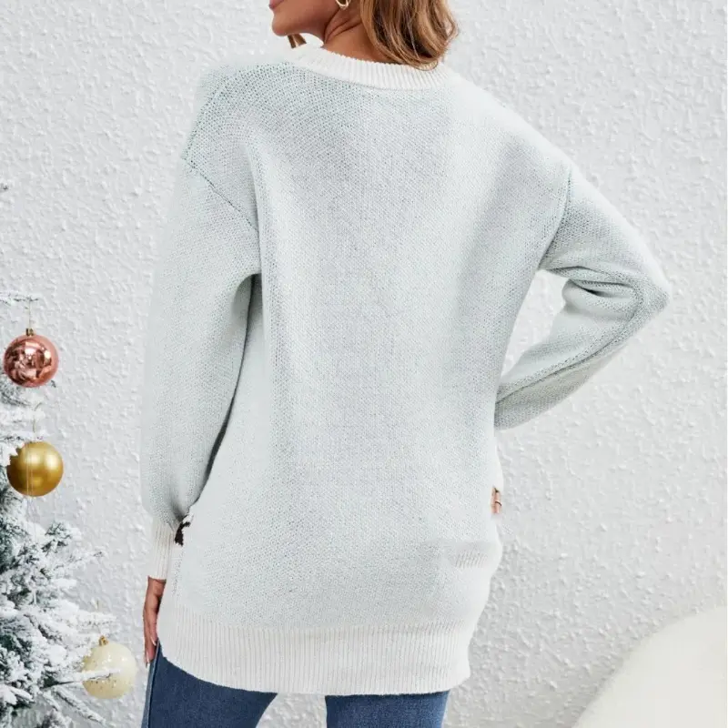 Women Christmas Tree Sweaters Loose Autumn Winter New Year Little Deer Jacquard Lady Casual Pullover O-neck Clothing