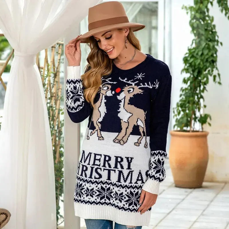 Hot Christmas Women Sweater Santa Claus Xmas Printing Long Sleeve O-neck Christmas Knitting Pullover Sweater Top Jumper Knitwear