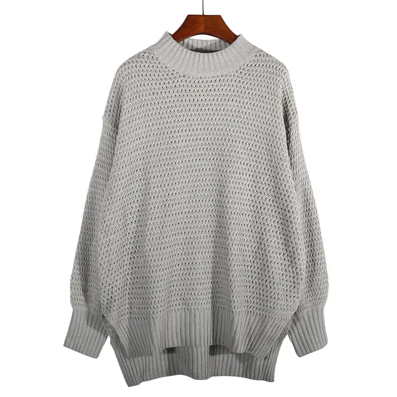 New Half High Neck Long Sleeve Thick Sweater For Women Loose Split Knitted Pullover Warm Chic Knitwear Simple Solid Color