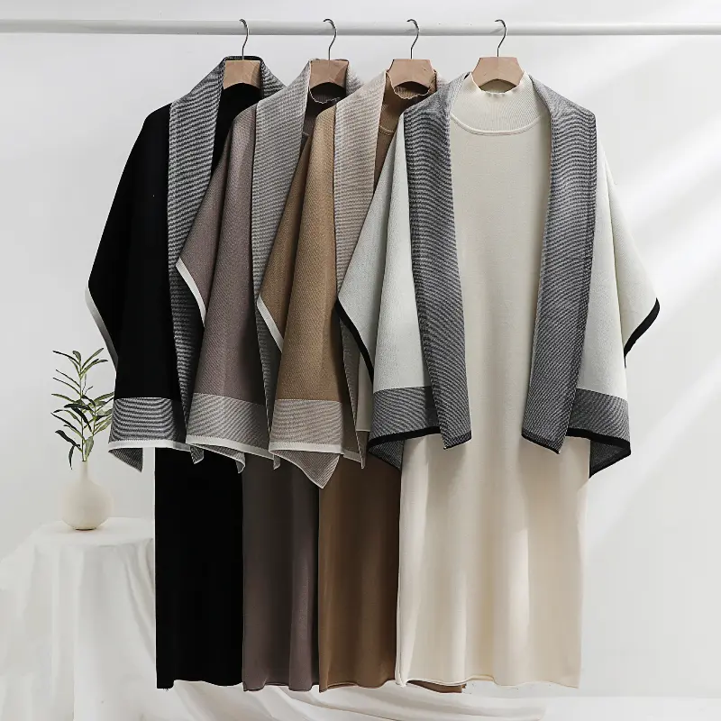 2 Piece-Set Maxi Dress For Women Loose Patchwork Contrast Shawl Fashion Ladies Slim Knitwear Dress Outfits Women's Clothing