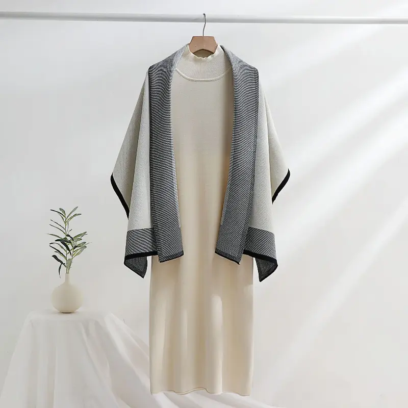 2 Piece-Set Maxi Dress For Women Loose Patchwork Contrast Shawl Fashion Ladies Slim Knitwear Dress Outfits Women's Clothing