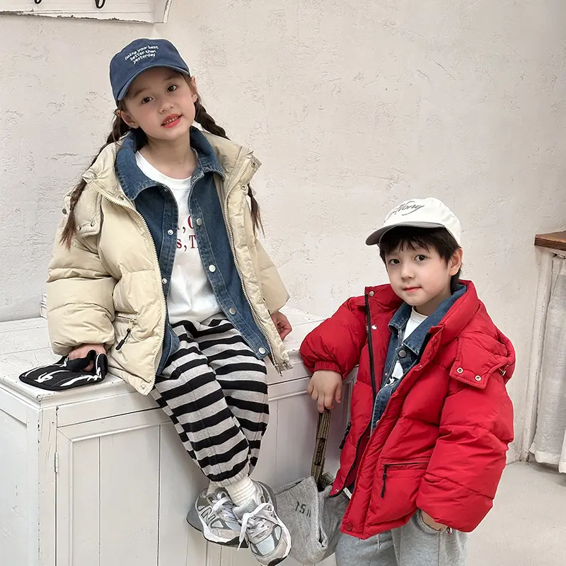 Kids Coats Baby Boys Jackets Fashion Warm Girls Hooded Snowsuit Cowboy Fake Two Piece Down Jacket 2024 Autumn Winter New Item