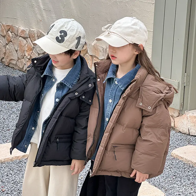Kids Coats Baby Boys Jackets Fashion Warm Girls Hooded Snowsuit Cowboy Fake Two Piece Down Jacket 2024 Autumn Winter New Item
