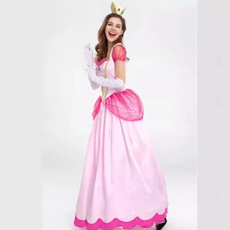Adult Princess Peach Costume Women Cosplay Party Halloween Masquerade Dress Up Clothing for Women Pink Fancy Dress