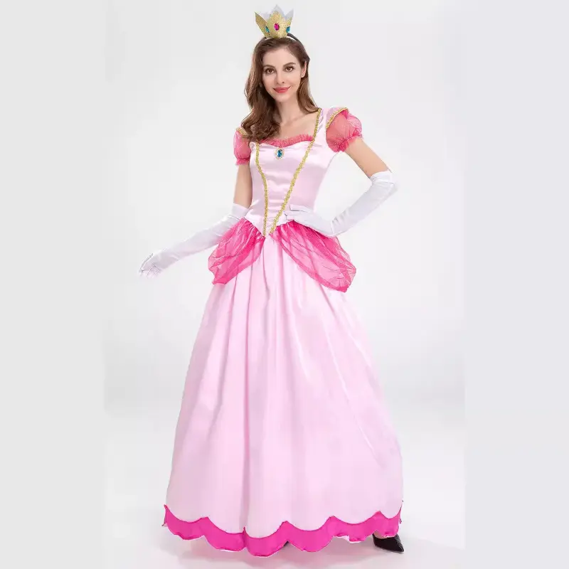 Adult Princess Peach Costume Women Cosplay Party Halloween Masquerade Dress Up Clothing for Women Pink Fancy Dress