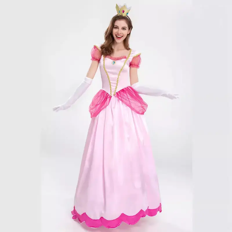 Adult Princess Peach Costume Women Cosplay Party Halloween Masquerade Dress Up Clothing for Women Pink Fancy Dress