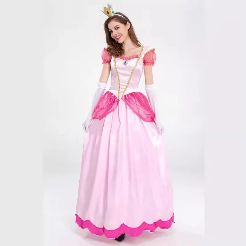 Adult Princess Peach Costume Women Cosplay Party Halloween Masquerade Dress Up Clothing for Women Pink Fancy Dress