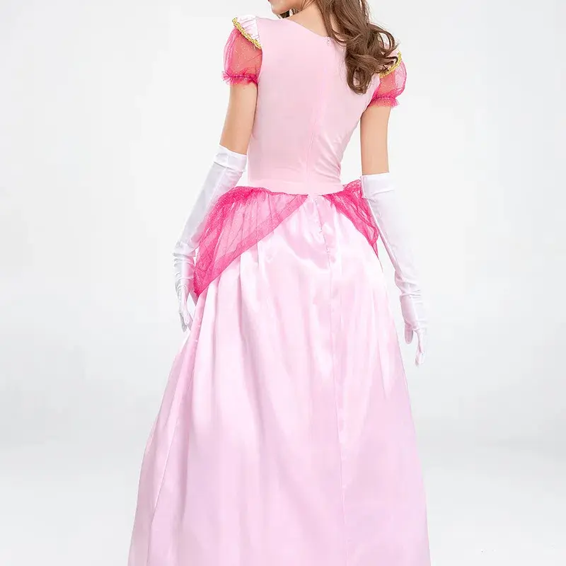Adult Princess Peach Costume Women Cosplay Party Halloween Masquerade Dress Up Clothing for Women Pink Fancy Dress