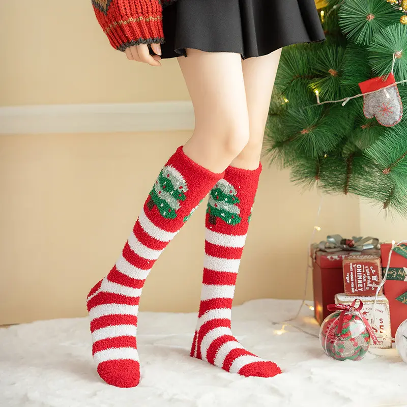 7pairs Christmas Over Knee Thigh Socks Knee-High Warm Stocking Women Boot Sock Leg Warmer High Socks for Daily Wear Xmas Party