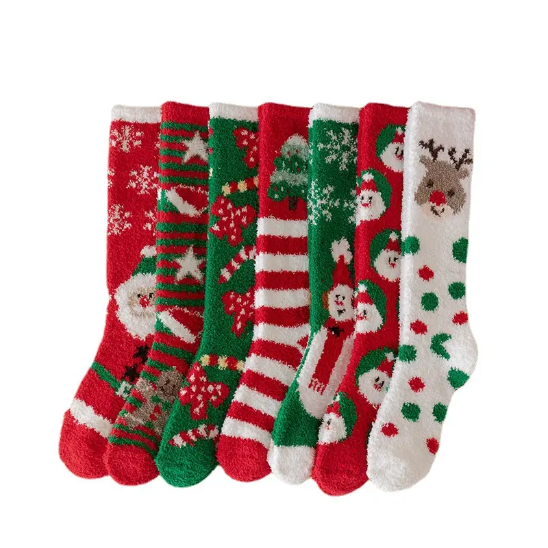 7pairs Christmas Over Knee Thigh Socks Knee-High Warm Stocking Women Boot Sock Leg Warmer High Socks for Daily Wear Xmas Party