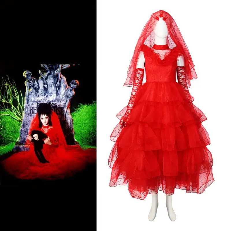 Movie Juice Halloween Costume Lydia Red Marry Women Dress Cosplay Costumes Anime Party Suit Michael Keaton for Women Lidia Red