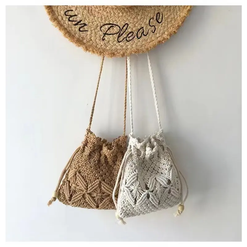 Cute Handmade Straw Bag Woven Shoulder Crossbody Bucket Bag New Fashion Casual Summer Travel Beach Bag Women Trendy Handbag