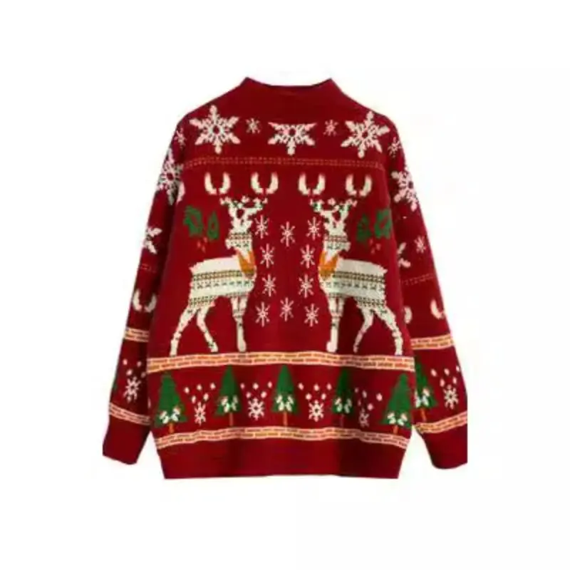 Christmas Season Women's Red Sweater Loose-fit Thickened Winter 2022 New Style Knitted Pullover Outerwear Crew Neck Top