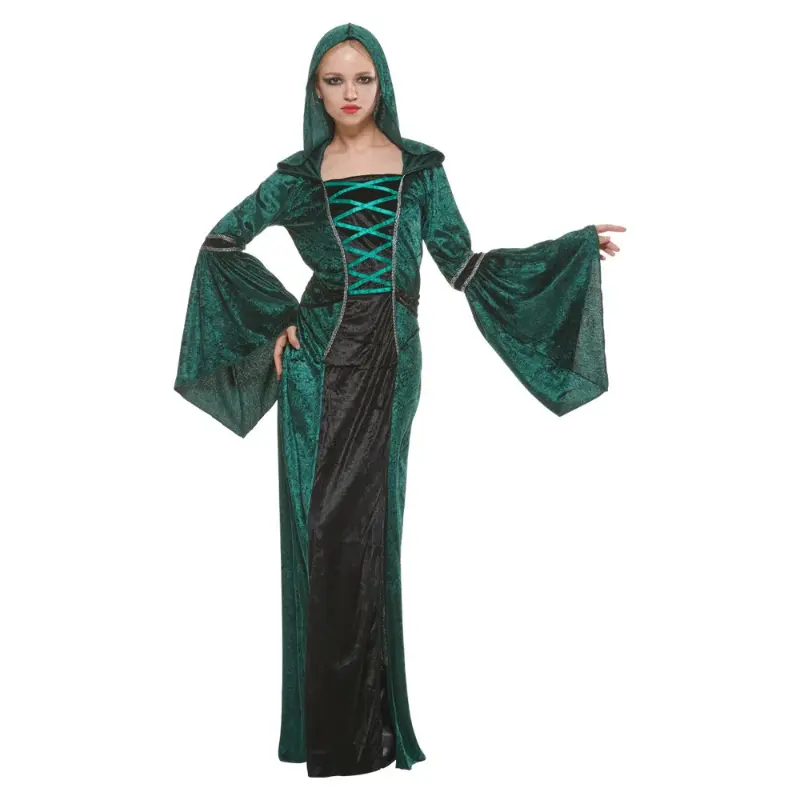 Halloween Adult Costume Party Magic Wizard Cosplay Costume Saint Woman Green Dress Stage Performance Clothes