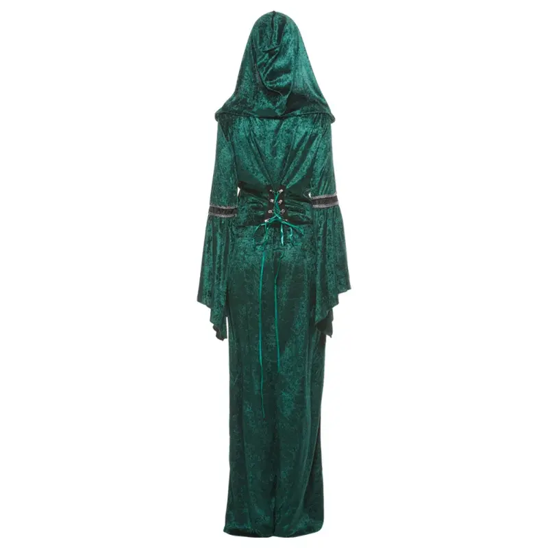 Halloween Adult Costume Party Magic Wizard Cosplay Costume Saint Woman Green Dress Stage Performance Clothes