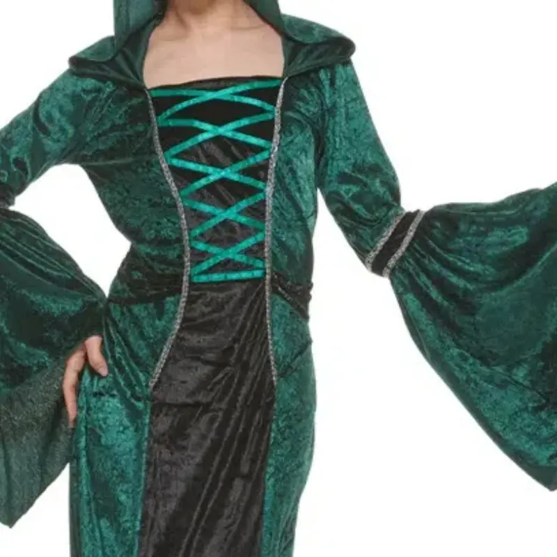 Halloween Adult Costume Party Magic Wizard Cosplay Costume Saint Woman Green Dress Stage Performance Clothes