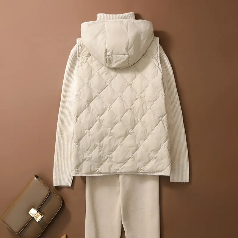 Hooded Down Waistcoat Jacket Parkas Autumn Winter Women Ultra Light White Duck Down Vest Female Warm Sleeveless Short Tank Coat