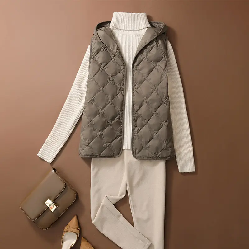 Hooded Down Waistcoat Jacket Parkas Autumn Winter Women Ultra Light White Duck Down Vest Female Warm Sleeveless Short Tank Coat