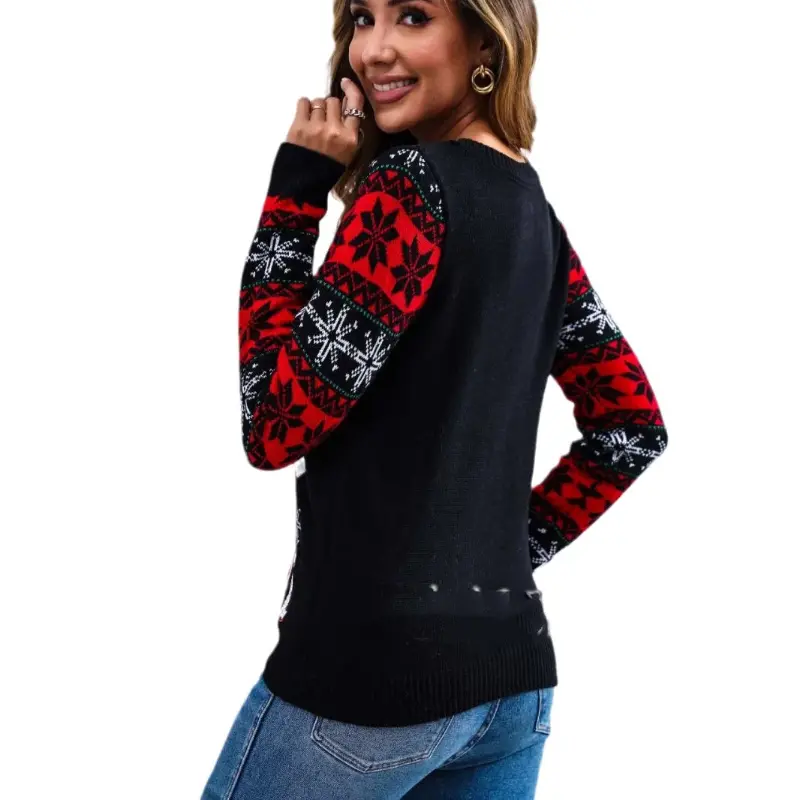 Women's Autumn Winter New Fashion Elegant Round Neck Pullover Long Sleeve Printed Christmas Linen Casual Versatile ForeignerTops