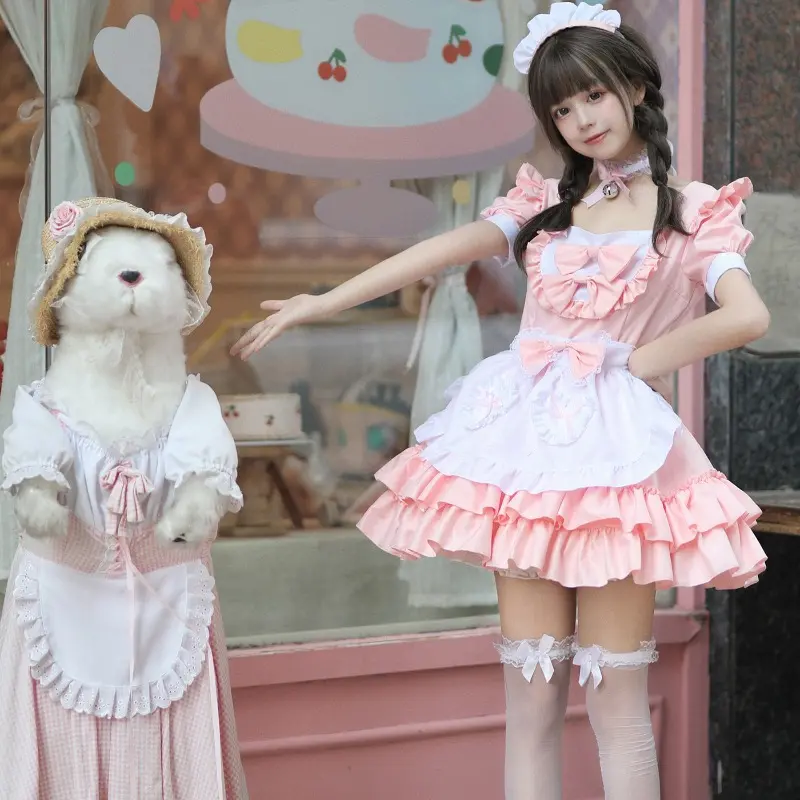 Cosplay Japanese Soft Girl Maid Dress Pure and Cute Pink Maid Uniform Set Role Playing Comfortable Fabric Anti Dirty