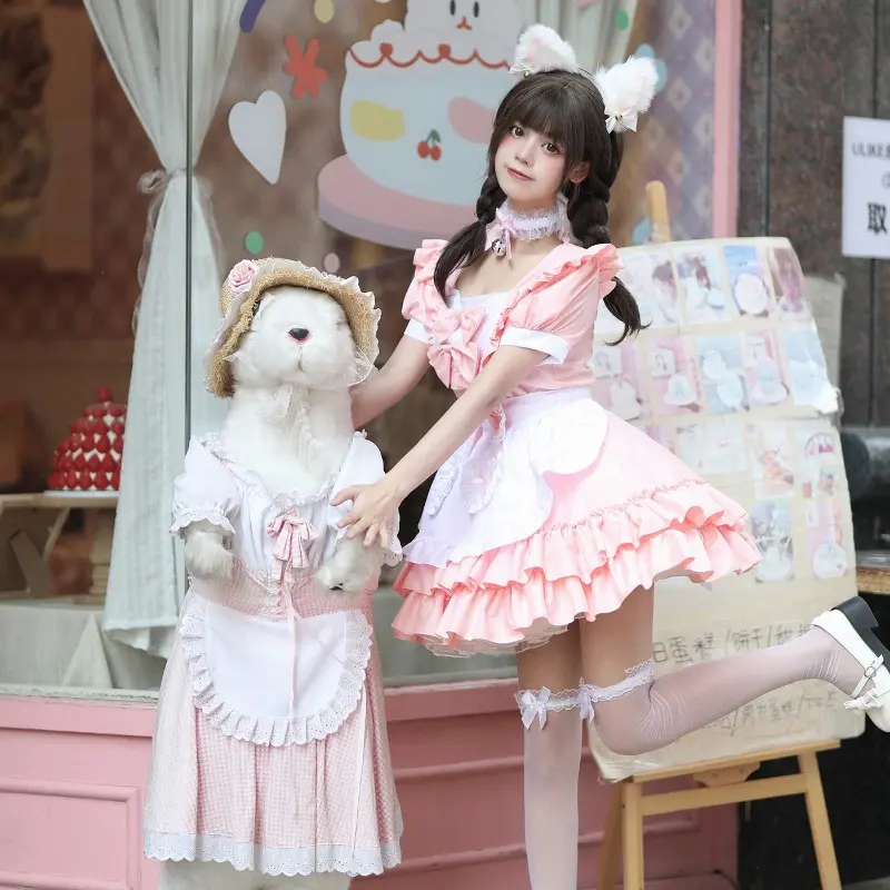 Cosplay Japanese Soft Girl Maid Dress Pure and Cute Pink Maid Uniform Set Role Playing Comfortable Fabric Anti Dirty