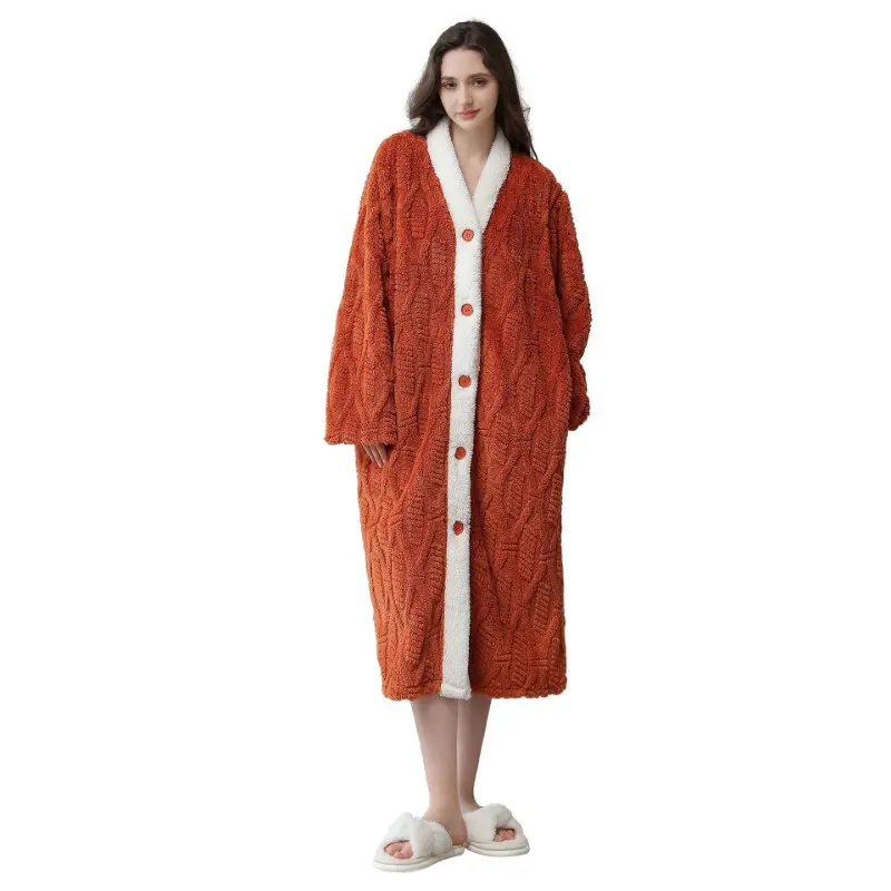 Women's Autumn and Winter Extended Sleepwear Soft Sleepwear Women's Polyester Fiber Sleepwear Thick and Warm Women's Long Style