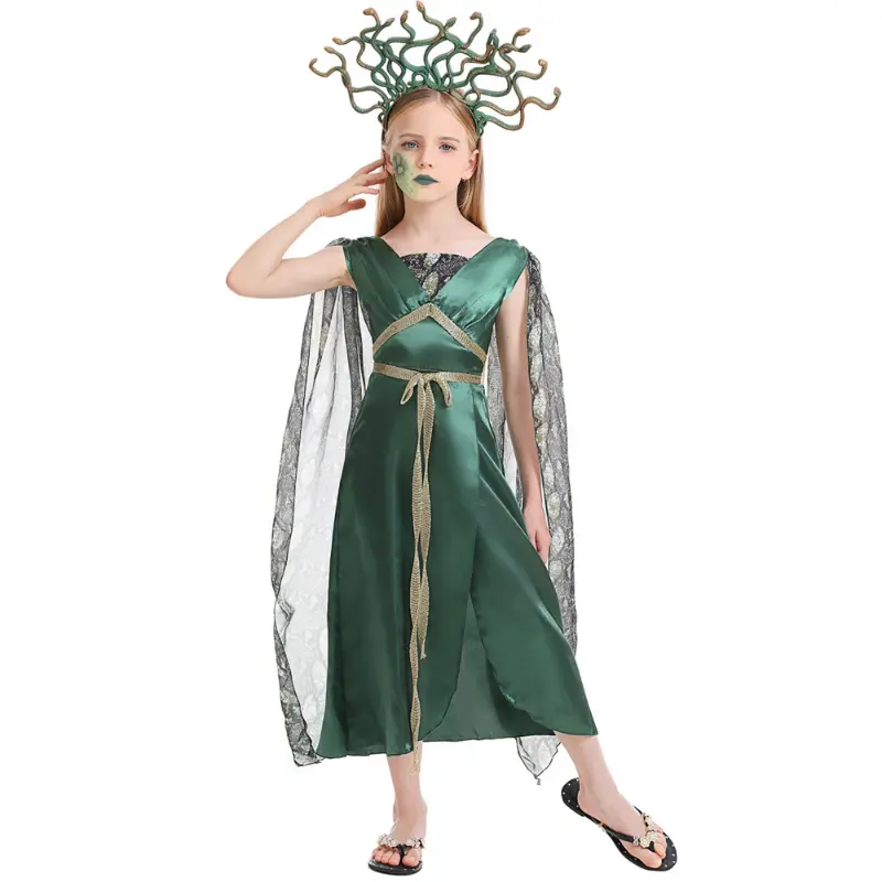 Halloween Costume Children's Greek Mythology Cyan Gorgon Gorgon Gorgon Gorgon Cosplay Costume Anime Cosplay Performance Show