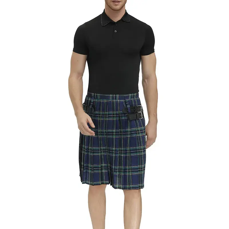 Men's Scottish Plaid Pleated Skirt Holiday Traditional Costume Stage Performance Skirt Red Blue Green Brown Pleated Skirt