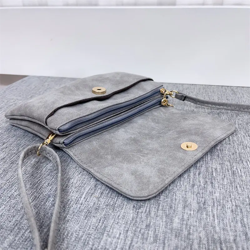 Simple Retro Frosted Leather Phone Bag Trendy New Zipper Crossbody Small Bag Solid Color Single Shoulder Phone Bag