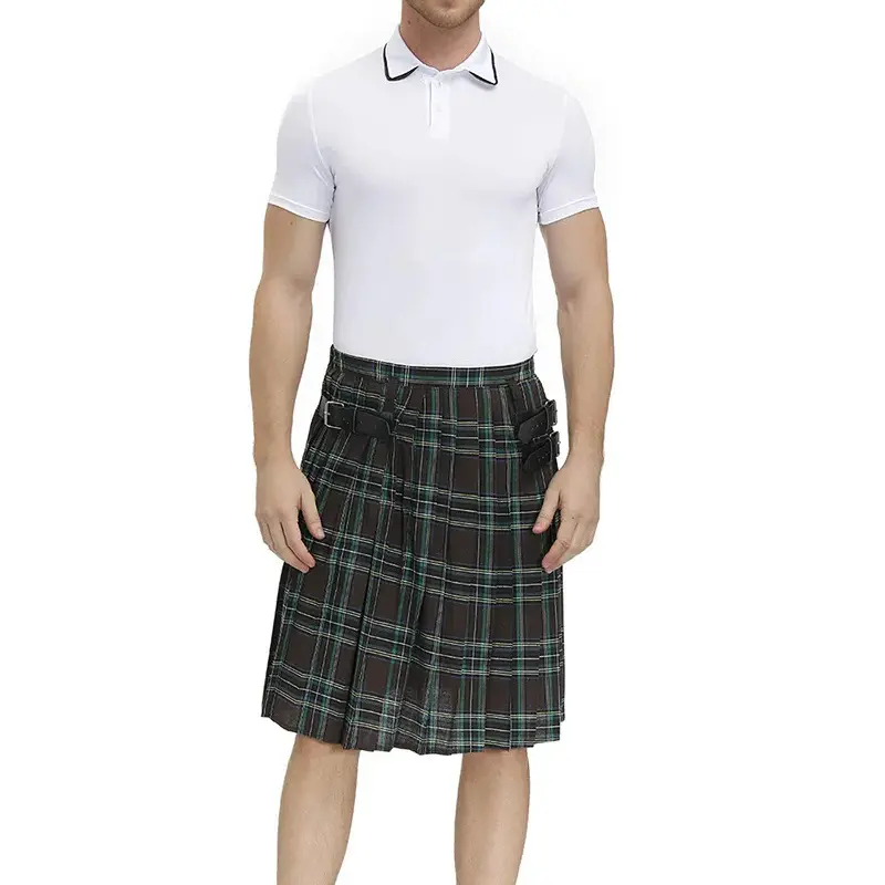 Men's Scottish Plaid Pleated Skirt Holiday Traditional Costume Stage Performance Skirt Red Blue Green Brown Pleated Skirt