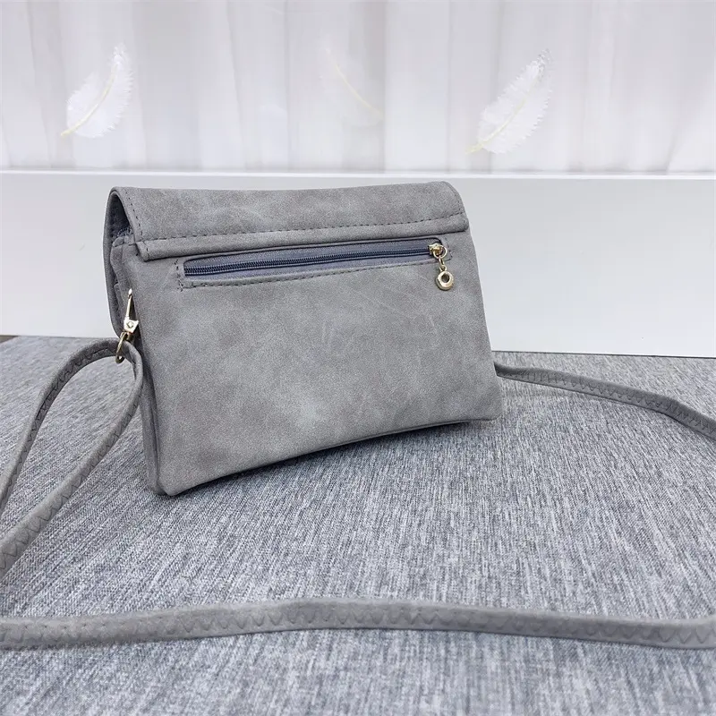 Simple Retro Frosted Leather Phone Bag Trendy New Zipper Crossbody Small Bag Solid Color Single Shoulder Phone Bag