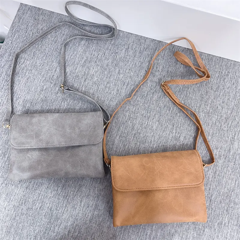 Simple Retro Frosted Leather Phone Bag Trendy New Zipper Crossbody Small Bag Solid Color Single Shoulder Phone Bag