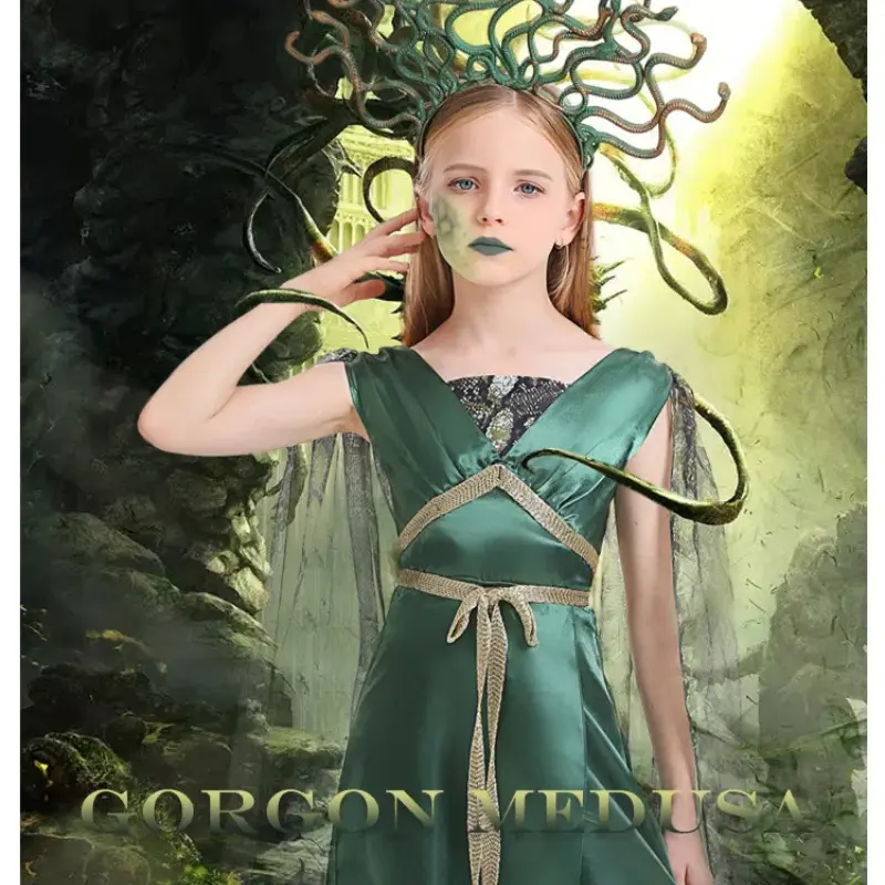 Halloween Costume Children's Greek Mythology Cyan Gorgon Gorgon Gorgon Gorgon Cosplay Costume Anime Cosplay Performance Show