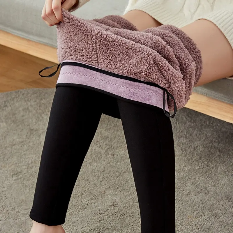 Women Pants Winter Fleece Thicken Pants Lamb Wool Outerwear Thermal High Waist Leggings Warm Slim Thin and Skinny Ankle Pants