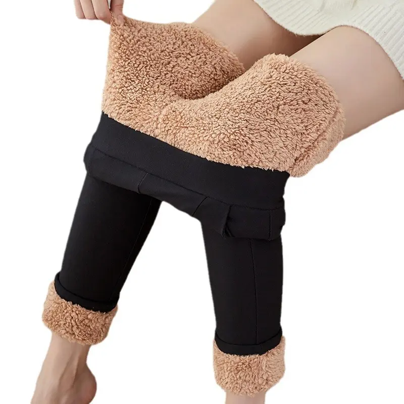 Women Pants Winter Fleece Thicken Pants Lamb Wool Outerwear Thermal High Waist Leggings Warm Slim Thin and Skinny Ankle Pants