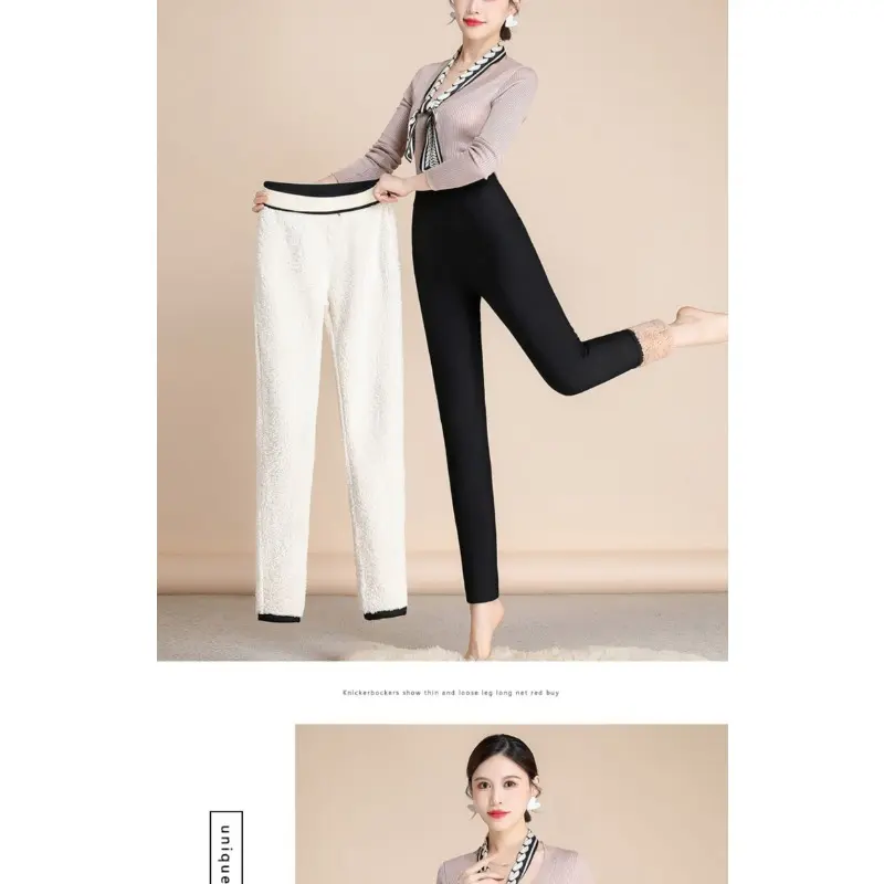 Women Pants Winter Fleece Thicken Pants Lamb Wool Outerwear Thermal High Waist Leggings Warm Slim Thin and Skinny Ankle Pants