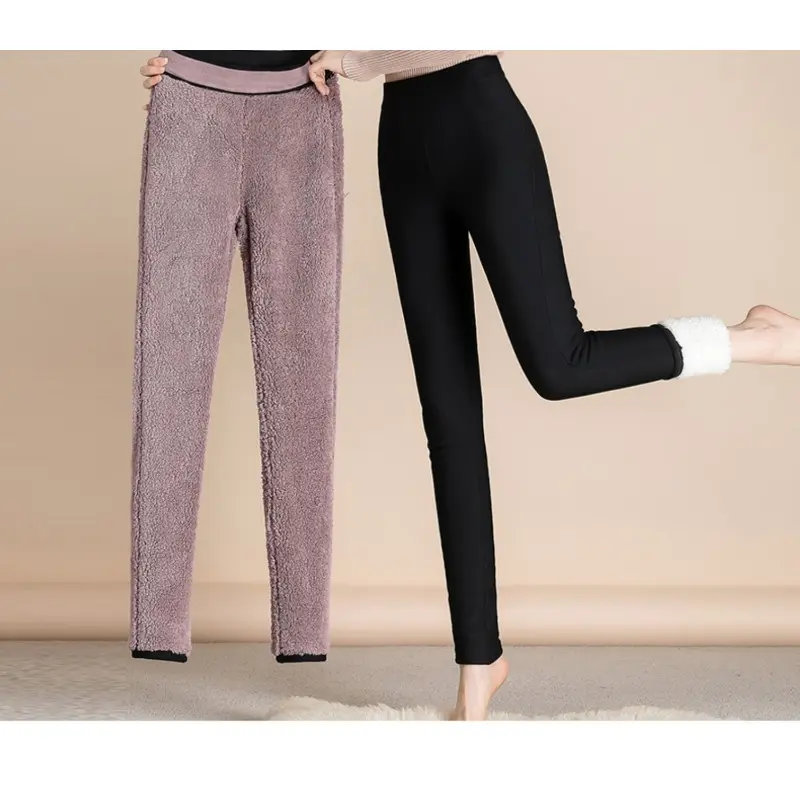 Women Pants Winter Fleece Thicken Pants Lamb Wool Outerwear Thermal High Waist Leggings Warm Slim Thin and Skinny Ankle Pants