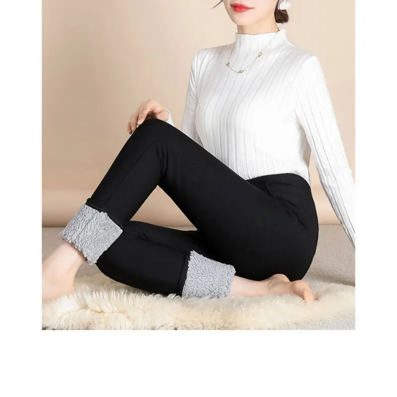 Women Pants Winter Fleece Thicken Pants Lamb Wool Outerwear Thermal High Waist Leggings Warm Slim Thin and Skinny Ankle Pants