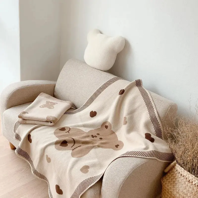 Ins Style Knit Blanket Swaddling Blankets for Baby Newborn Babies Accessories Bear Children's Winter Warm Bed Cover Bedding