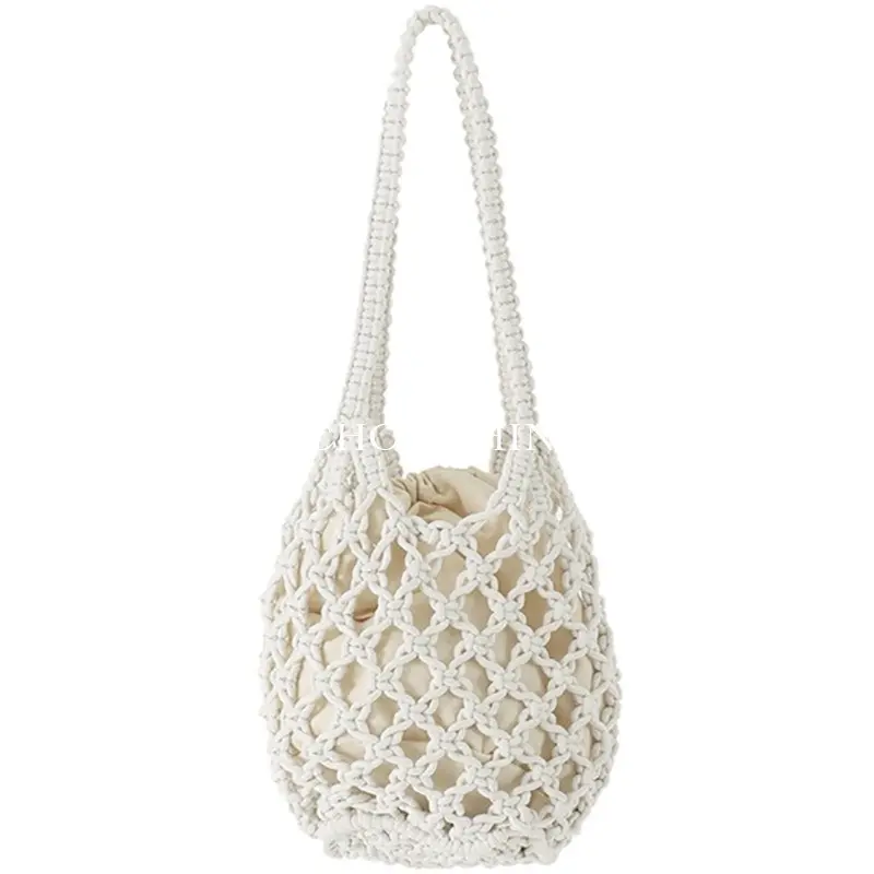 Summer Beach Bag For Women Mesh Rope Knitted Bucket Shoulder Bags Reticulate Hollow Travel Shopper Totes Ladies Handbag
