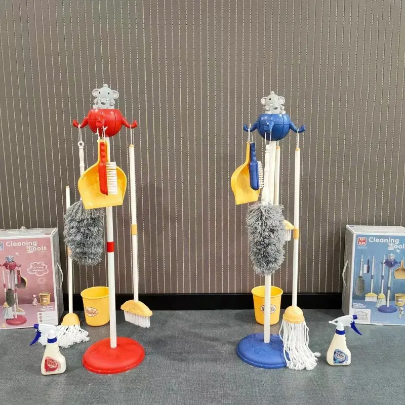 Children Simulation Life Cleaning Tools Set Toys Cartoon Mini Housework Supplies Kit with Broom Mop Bucket Kids Playhouse Toys