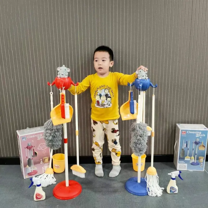 Children Simulation Life Cleaning Tools Set Toys Cartoon Mini Housework Supplies Kit with Broom Mop Bucket Kids Playhouse Toys