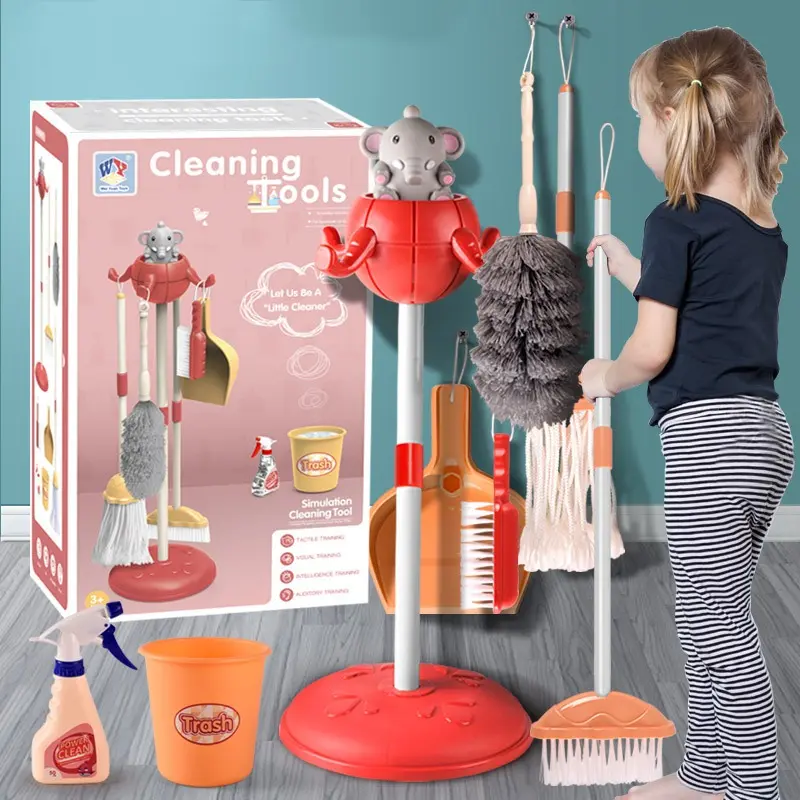 Children Simulation Life Cleaning Tools Set Toys Cartoon Mini Housework Supplies Kit with Broom Mop Bucket Kids Playhouse Toys
