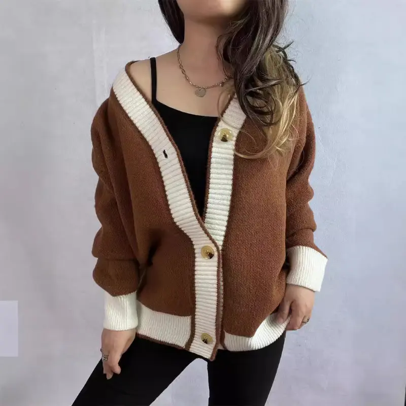 2024 New Loose Color Collision Cardigan Women Oversized Womensweter Women Jacket Cardigan Sweater Street Loose Knit Sweater