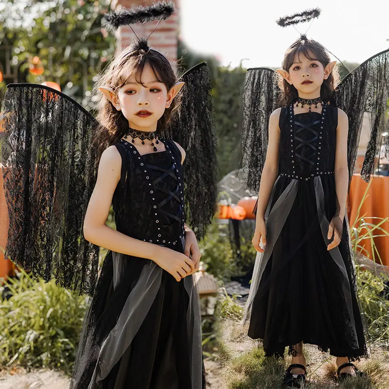 Halloween Night Party Children Demon Angel Cosplay Costume Witch Wings Dark Elves Set Anime Performance Clothing Dress Cosplay