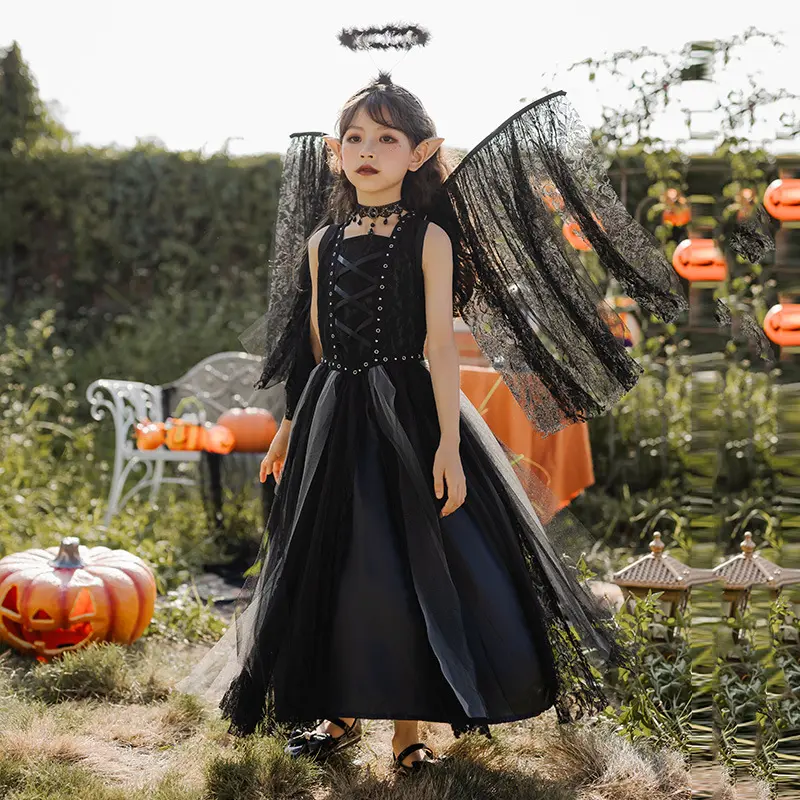 Halloween Night Party Children Demon Angel Cosplay Costume Witch Wings Dark Elves Set Anime Performance Clothing Dress Cosplay