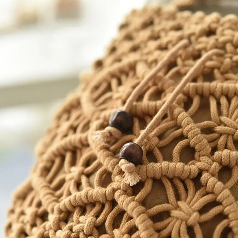 Cotton Rope Bucket Shoulder Bag For Women Handamade Woven Handbag Summer Beach Bag Drawstring Crossbody Bag Purse Bolsa
