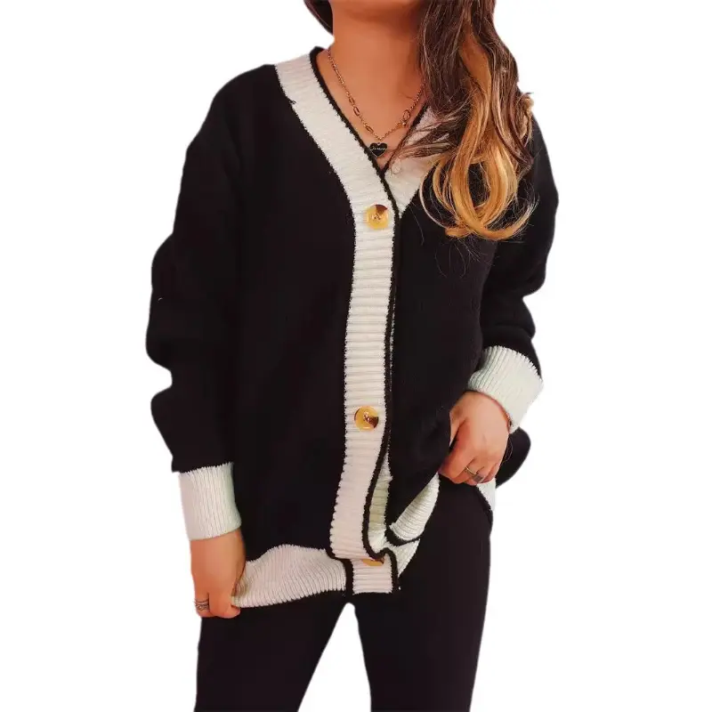 2024 New Loose Color Collision Cardigan Women Oversized Womensweter Women Jacket Cardigan Sweater Street Loose Knit Sweater