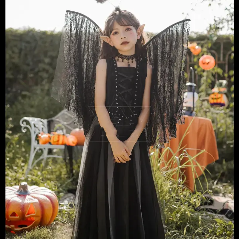 Halloween Night Party Children Demon Angel Cosplay Costume Witch Wings Dark Elves Set Anime Performance Clothing Dress Cosplay