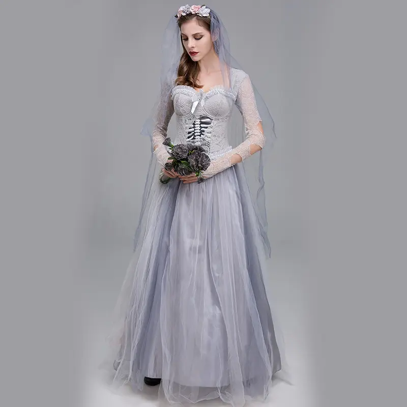 2pcs Halloween Costume Scary Ghost Bride Dress Ghost Zombie Performance Costume Masquerade Ball Costume Cosplay Costumes